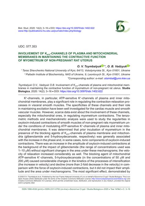 (PDF) Involvement of KАТР-channels of plasma and mitochondrial membranes in maintaining the ...