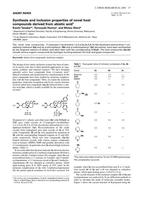 (PDF) Synthesis and Inclusion Properties of Novel Host Compounds Derived from Abietic Acid