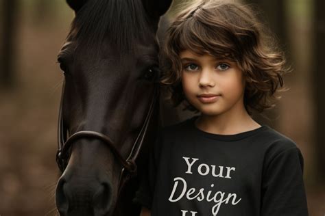 Kid Black T-shirt Mockup - Horse & Boy Graphic by Lara' s Designs · Creative Fabrica