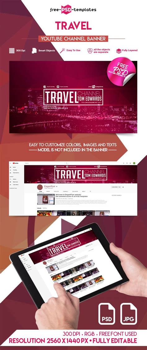 Travel Youtube Channel Banner PSD Template - LTHEME