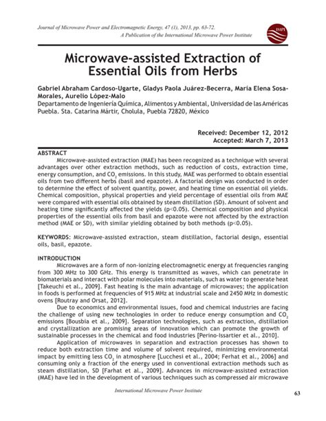 Microwave-assisted Extraction of Essential Oils from Herbs