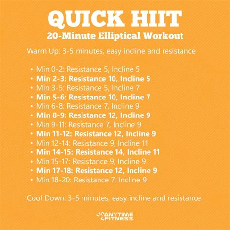 Quick HIIT - 20 Min Elliptical Workout - Anytime Fitness | Elliptical workout, Hiit elliptical ...