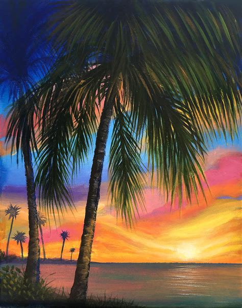 Sunrise Palm Trees Painting by Robert Korhonen