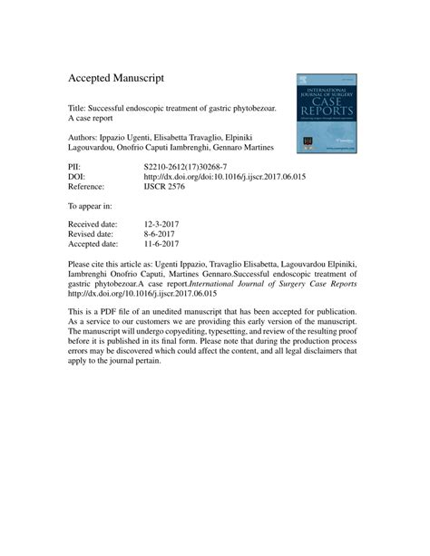 (PDF) Successful endoscopic treatment of gastric phytobezoar. A case report