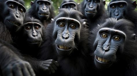 Premium AI Image | Group of Celebes crested macaques closeup