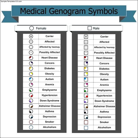 Medical Genogram Symbols Template - Sample Templates - Sample Templates