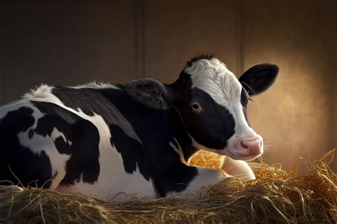 Premium AI Image | A cow laying on a hay bale with the word milk on it