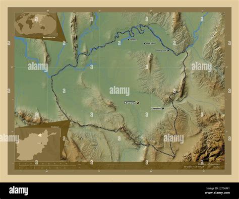 Kunduz, province of Afghanistan. Colored elevation map with lakes and ...