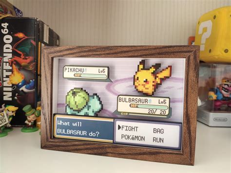 Pokemon Pixel Art Mini Shadow Box With Pikachu VS Bulbasaur - Etsy