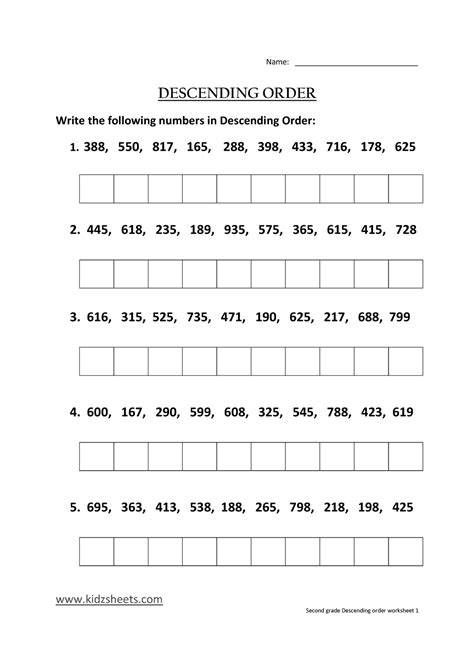 Ascending And Descending Order Worksheets