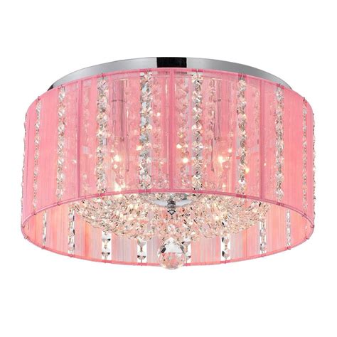 Warehouse of Tiffany Addison 16 in. 4-Light Indoor Chrome and Pink Flush Mount Ceiling Light ...