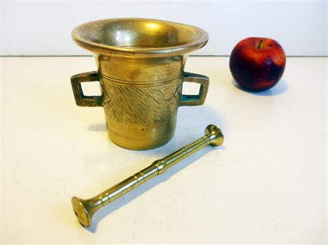 Antique Brass Mortar and Pestle - Solid Brass Mortar & Pestle in Low Chalice - Apothecary Mortar ...