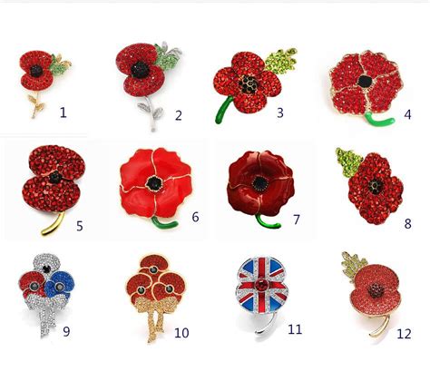 2021 Royal British Legion Brooch Red Diamante Crystal Poppy Flower Brooch Pins Remebrance Day ...