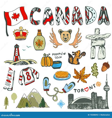 Sketch Hand Drawn Collection of Canada Symbols. Canadian Culture Had ...