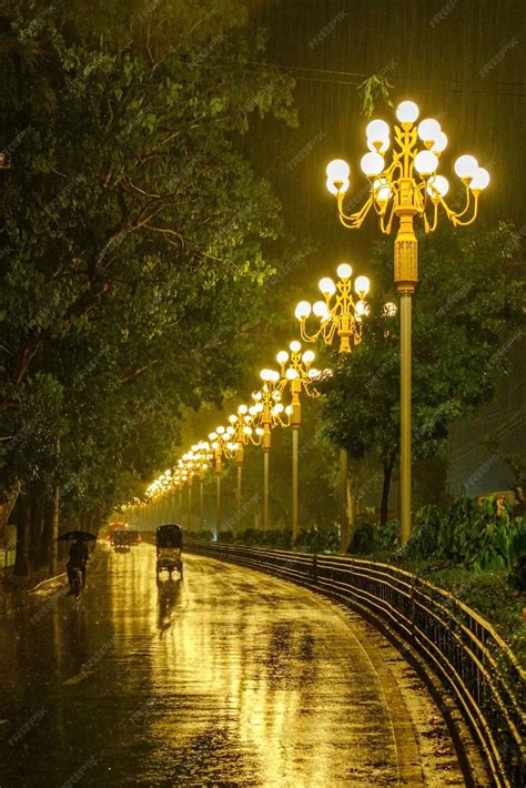 Premium Photo | A street lights on a rainy night