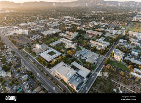 Los Angeles, California, USA - October 21, 2018: Aerial sunset view of ...