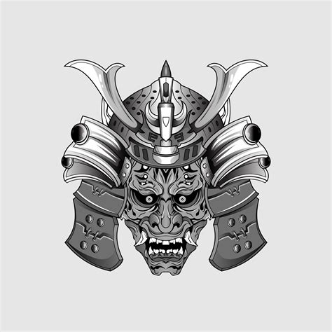 Black tattoos Samurai mask Oni Devil Japanese Traditional warrior helmet illustration. Military ...