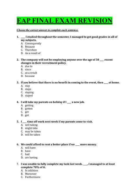 EAP Final EXAM Revision - EAP FINAL EXAM REVISION Choose the correct ...