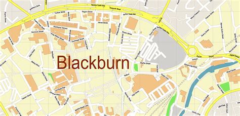 Blackburn UK Map Vector City Plan High Detailed Street Map editable Adobe Illustrator in layers