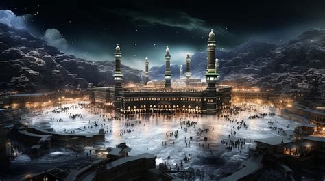 Premium AI Image | kaaba in mecca saudi arabia at night