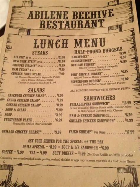 Beehive Steakhouse Menu, Menu for Beehive Steakhouse, Abilene, Abilene - Urbanspoon/Zomato