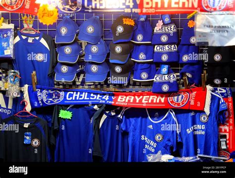 Chelsea merchandise on sale ahead of the UEFA Champions League round of ...