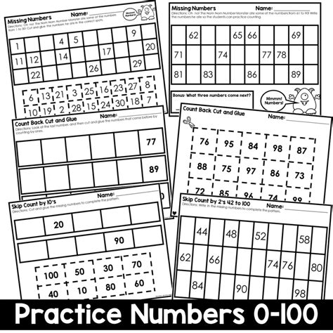 Number Sense Practice: Counting within 100 Cut and Glue Print and Go