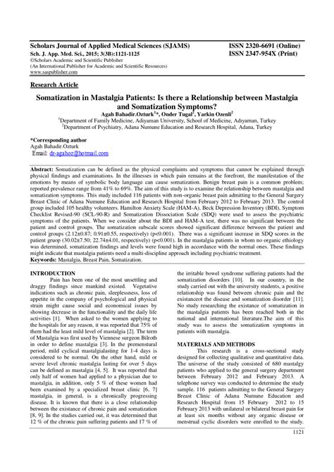 (PDF) Somatization in Mastalgia Patients: Is there a Relationship ...