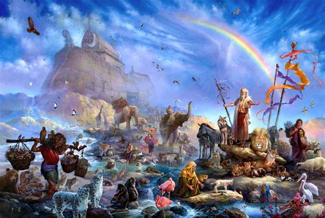 Noah's Ark painting #animals #people #rainbow #art #salvation the ark ...