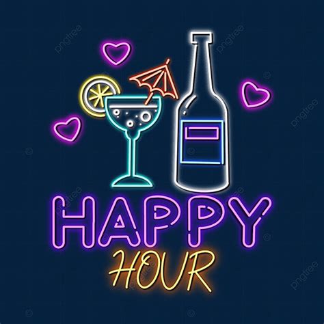 Neon Bar Sign PNG Picture, Happy Hour Bar Neon Sign, Joy, Time, Bar PNG Image For Free Download