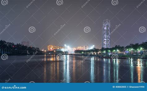 Beijing National Olympic Stadium Night Scenery Editorial Image - Image ...