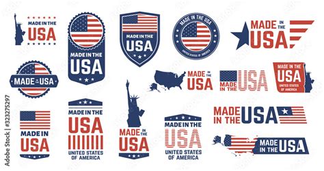 Made in USA badges. Patriot proud label stamp, American flag and ...