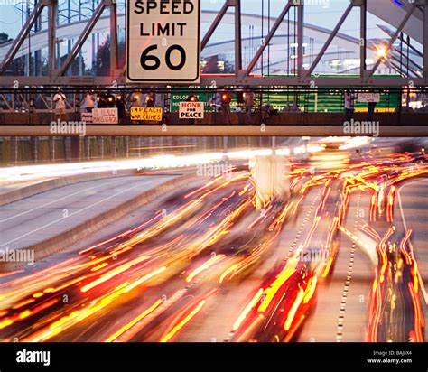 Long exposure of highway 59 in Houston Texas during Gulf War peace ...