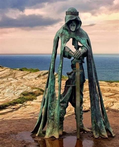 Statue of King Arthur on the shore of Cornwall, England. : r/europics