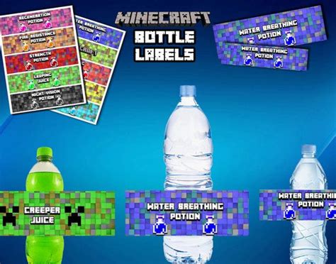 Minecraft Bottle Labels, Minecraft Birthday Party, Minecraft Decor digital printable | Bottle ...