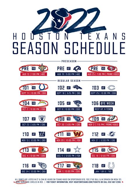 Houston Texans Schedule 2022 Printable - Customize and Print