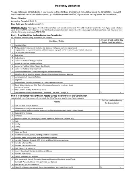 Insolvency worksheet: Fill out & sign online | DocHub