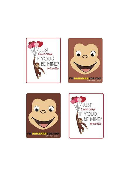 Curious George Valentine's Day Card PRINTABLE - Etsy