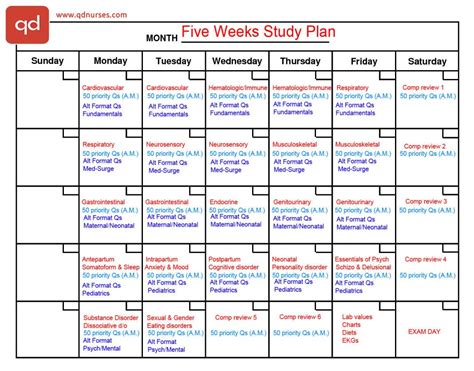 Five Weeks Plan | Nclex study plan, Nursing school survival, Nursing school tips