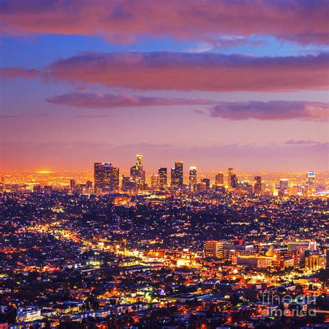 Los Angeles Skyline At Sunset Photograph by Konstantin Sutyagin