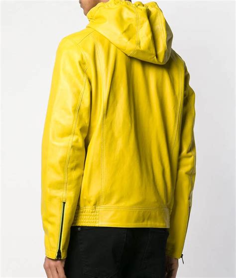 Mens Yellow Hooded Leather Jacket | Casual Style