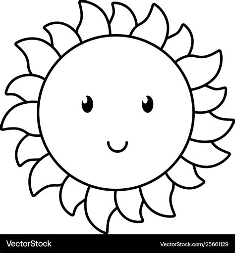 Sun smiling cartoon in black and white Royalty Free Vector