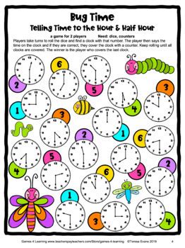 Free Telling Time to the Half Hour Game - Printable in Color and Black ...