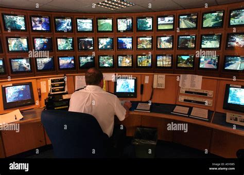 cctv screen. CCTV monitors in control room at Cardiff Central Police Stock Photo, Royalty Free ...