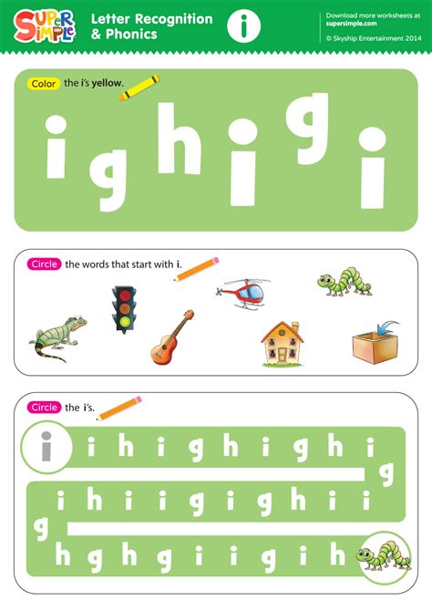 Letter Recognition & Phonics Worksheet - i (lowercase) - Super Simple