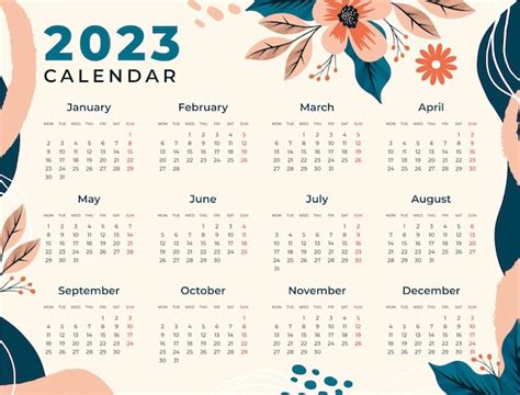 Free Vector | Hand drawn annual calendar template