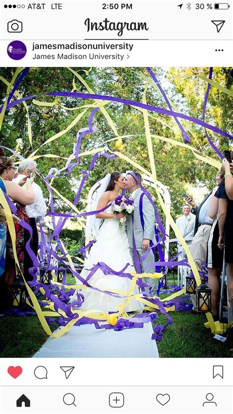 Jmu alumni wedding photo with purple and gold streamers | Virginia ...