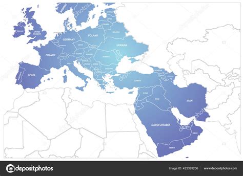 European Middle East Country Map Detailed Continental Maps Stock Vector ...