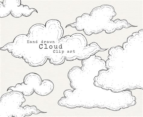 Cloud Clip Art Hand Drawn Clouds Clipart Cloud Illustration | Etsy