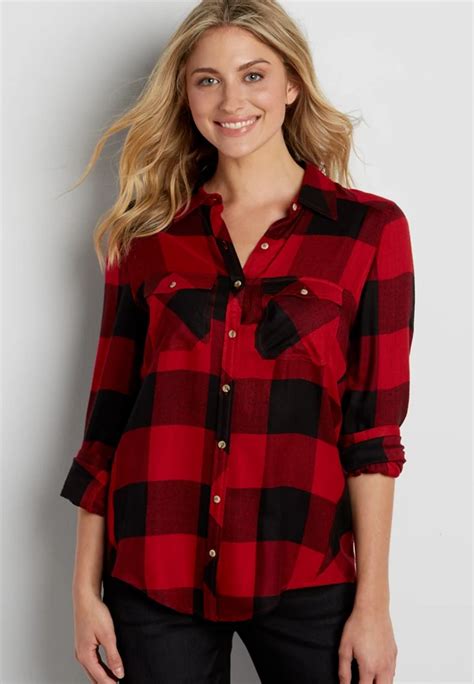 button down shirt in red and black buffalo plaid | maurices